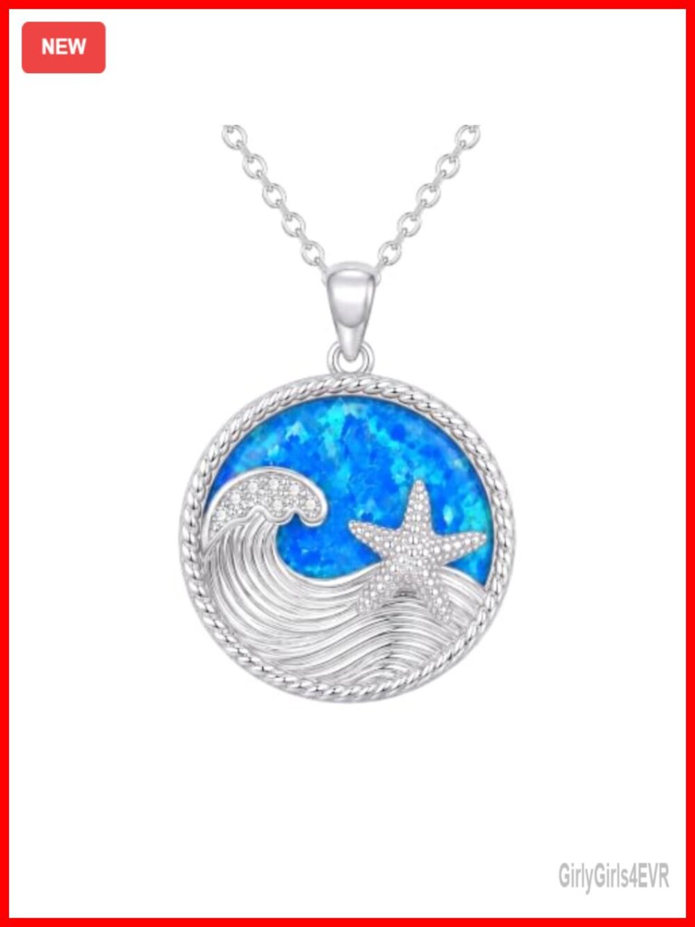 925 Sterling Silver Blue Opal Starfish Pendant Necklace with Lab Diamonds